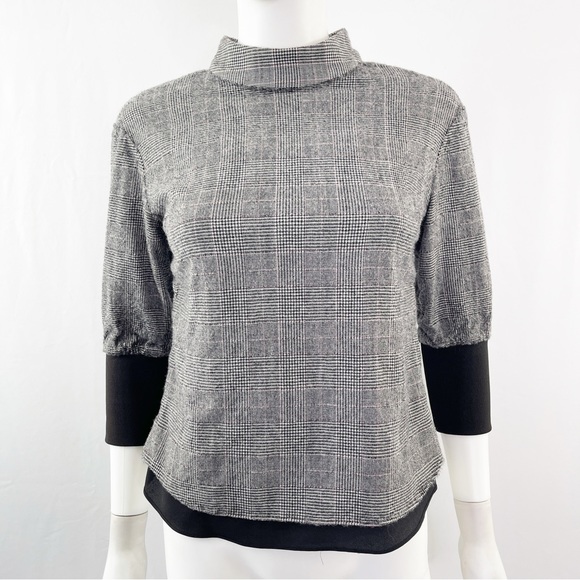 Ted Baker Gray 3/4 Sleeve Glen Check Plaid Sweater Top Size 1 US 4 Wool Blend - Picture 1 of 10